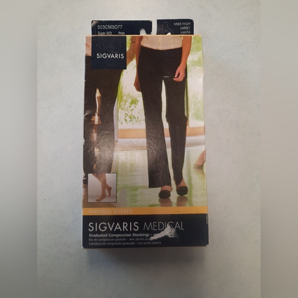 Sigvaris Natual Rubber Compression Stockings M3 Beige 30-40 mmHg open toe
